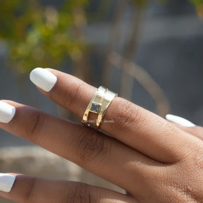 [Grey Princess Cut Moissanite Band Set In Bezel]-[Golden Bird Jewels]