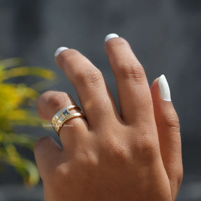 [Princess Cut Moissanite Solitaire Band Made In 14k Yellow Cut]-[Golden Bird Jewels]