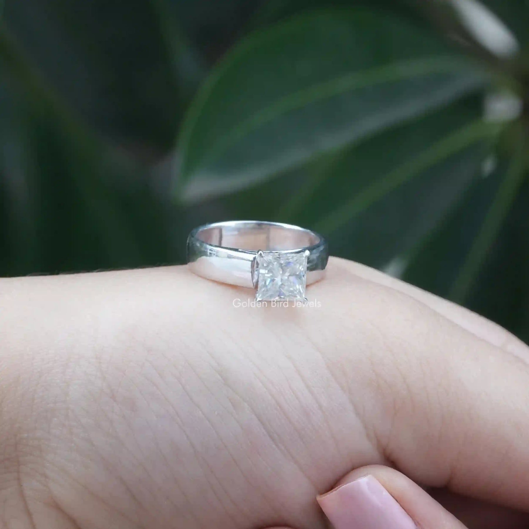 [Princess Moissanite Solitaire Ring In White Gold]-[Golden Bird Jewels]