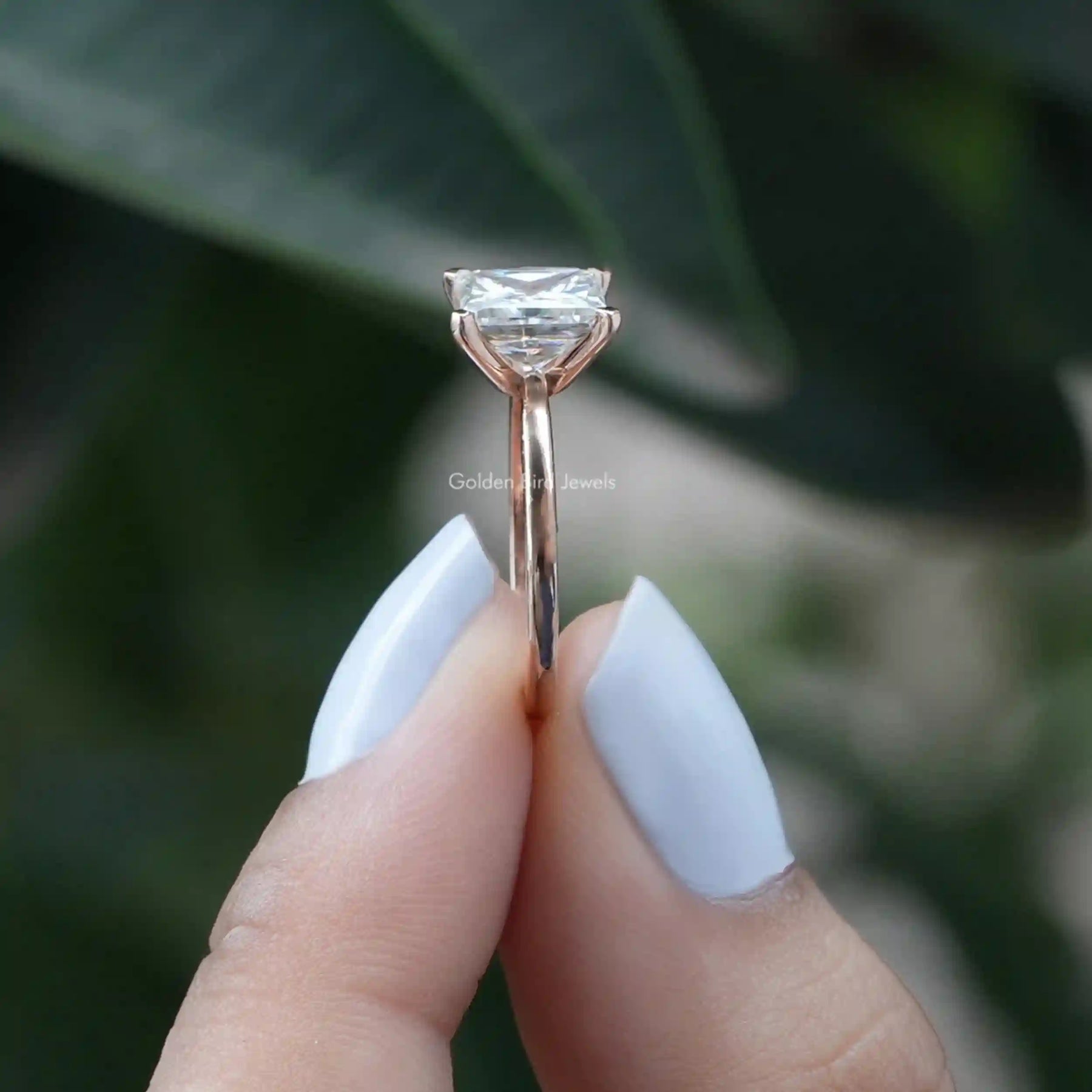 [Princess Cut Moissanite Engagement Ring Made Of 14k Yellow Gold]-[Golden Bird Jewels]
