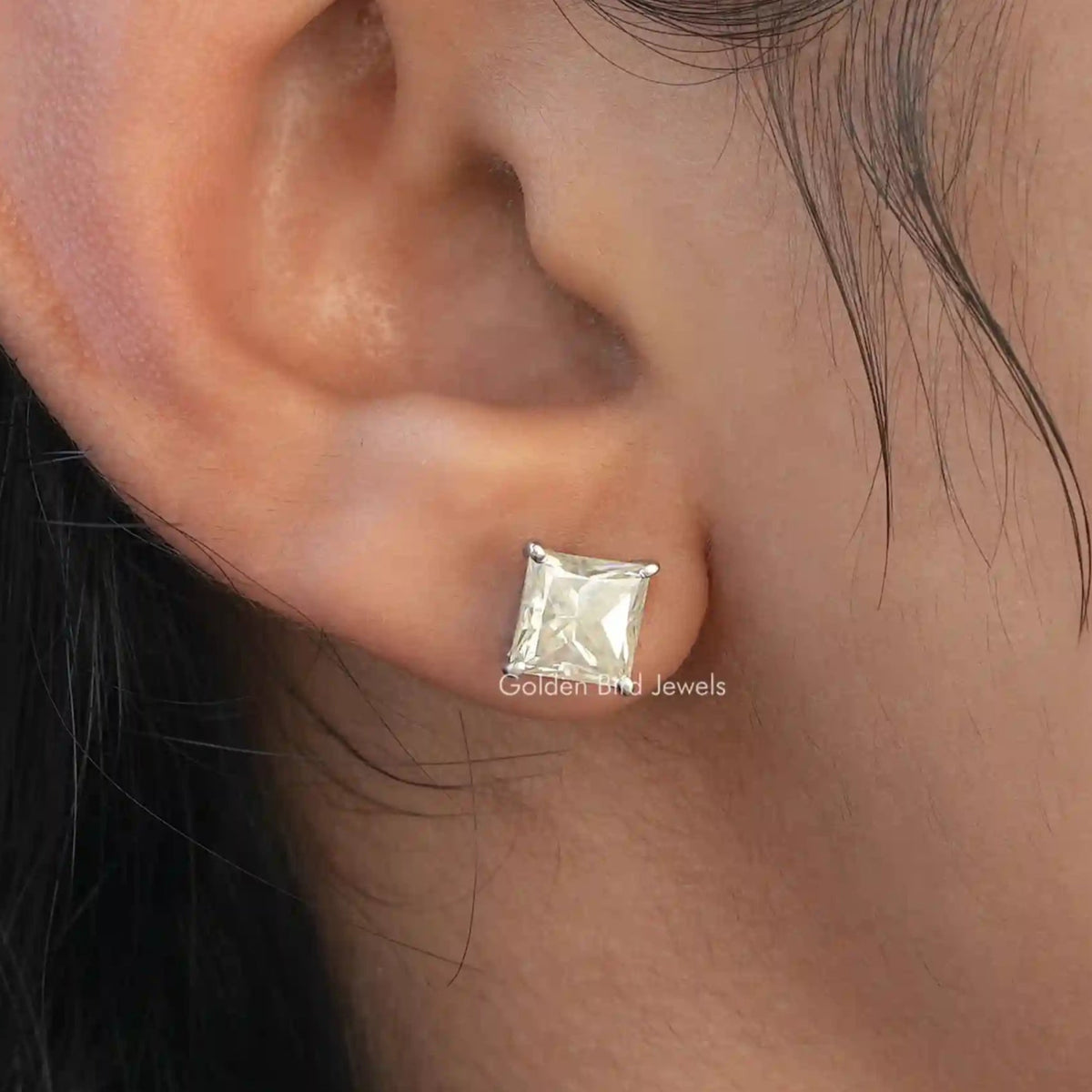 Moissanite halo earrings in white gold  