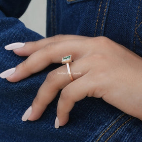 [Bezel Set Princess Cut Moissanite Engagement Ring]-[Golden Bird Jewels]