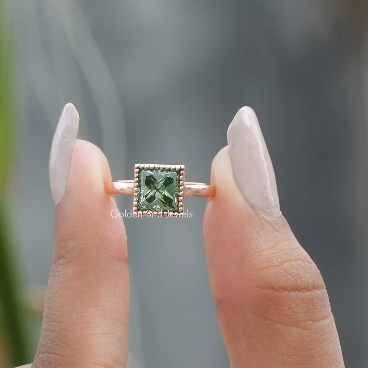 [Mint green princess cut moissanite wedding ring]-[Golden Bird Jewels]