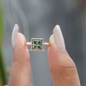 [Mint Green Princess Cut Moissanite Wedding Ring]-[Golden Bird Jewels]