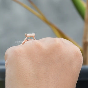 [This cathedral setting moissanite ring made of rose gold and bezel setting]-[Golden Bird Jewels]