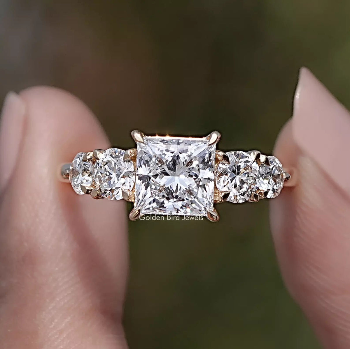 Princess Lab Diamond Five Stone Engagement Ring