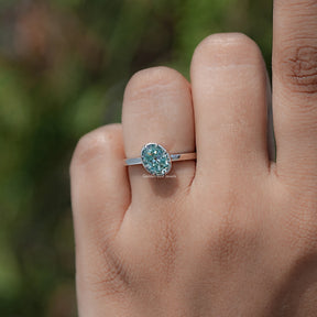 Blue Old Mine Oval Moissanite Solitaire Ring