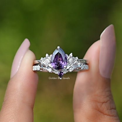 Pear Cut Gemstone Bridal Ring Set