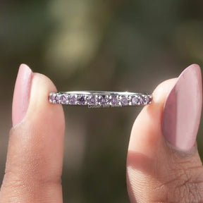 Front view of Purple Alexandrite Round Gemstone Eternity Band	