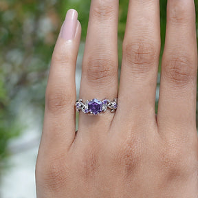 In finger front View of Round Cut Engagement Ring In White Gold