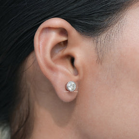Milgrain Old European Round Moissanite Stud Earrings