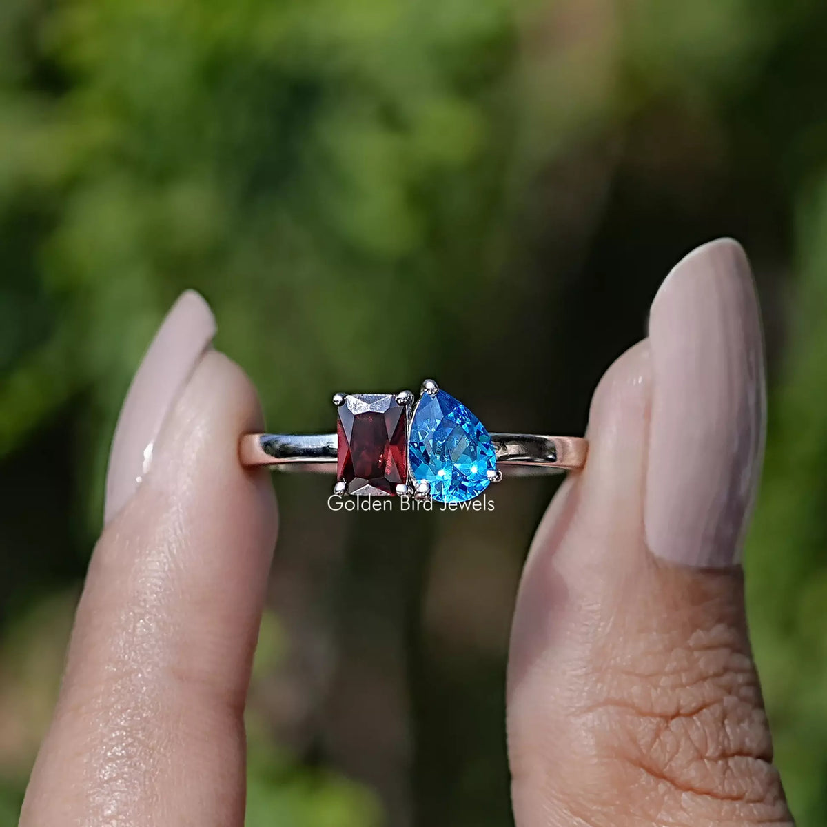 Radiant And Pear Gemstone Two Stone Ring