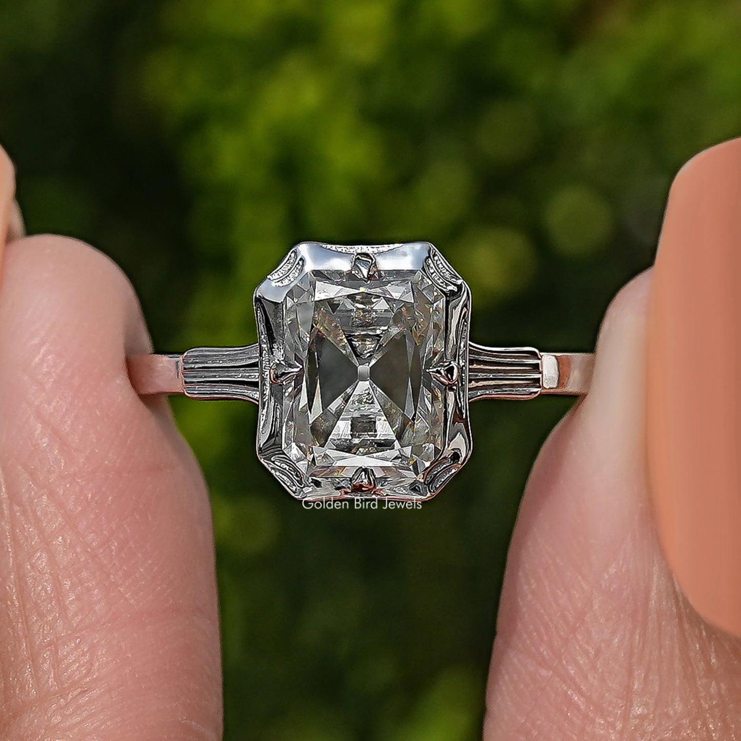 Old Mine Radiant Cut Moissanite Solitaire Ring