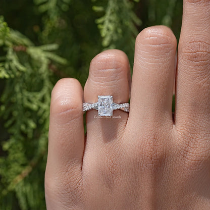 Radiant Moissanite Twisted Accent Wedding Ring