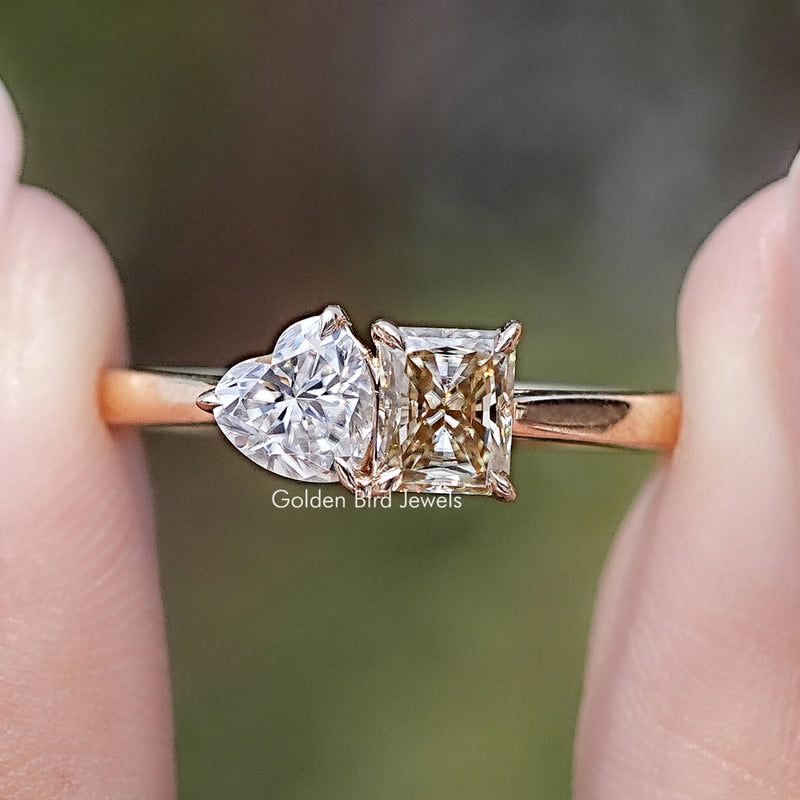 Radiant And Heart Cut Moissanite Two Stone Ring