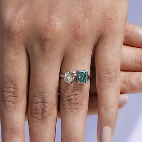 View of Radiant And Pear Toi Et Moi Moissanite Engagement Ring In White Gold