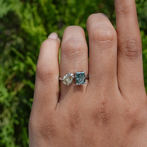 In Finger of Radiant And Pear Two Stone Moissanite Ring In White Gold