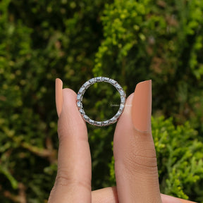 Back view of Bezel Set Radiant Cut Full Eternity Band Set in secure setting