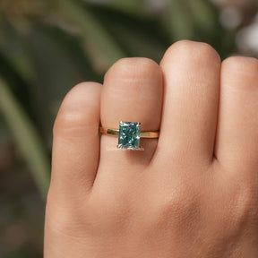 Detailed View Of Radiant Cut Blue Moissanite Solitaire Ring