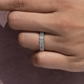 Close view of Bezel Set Radiant Cut Full Eternity Band