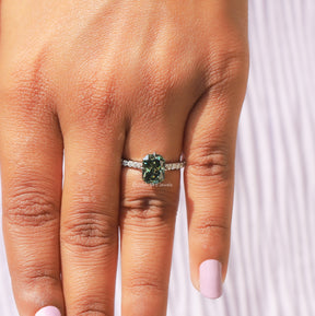 View of Round And Radiant Cut Moissanite Engagement Ring In finger
