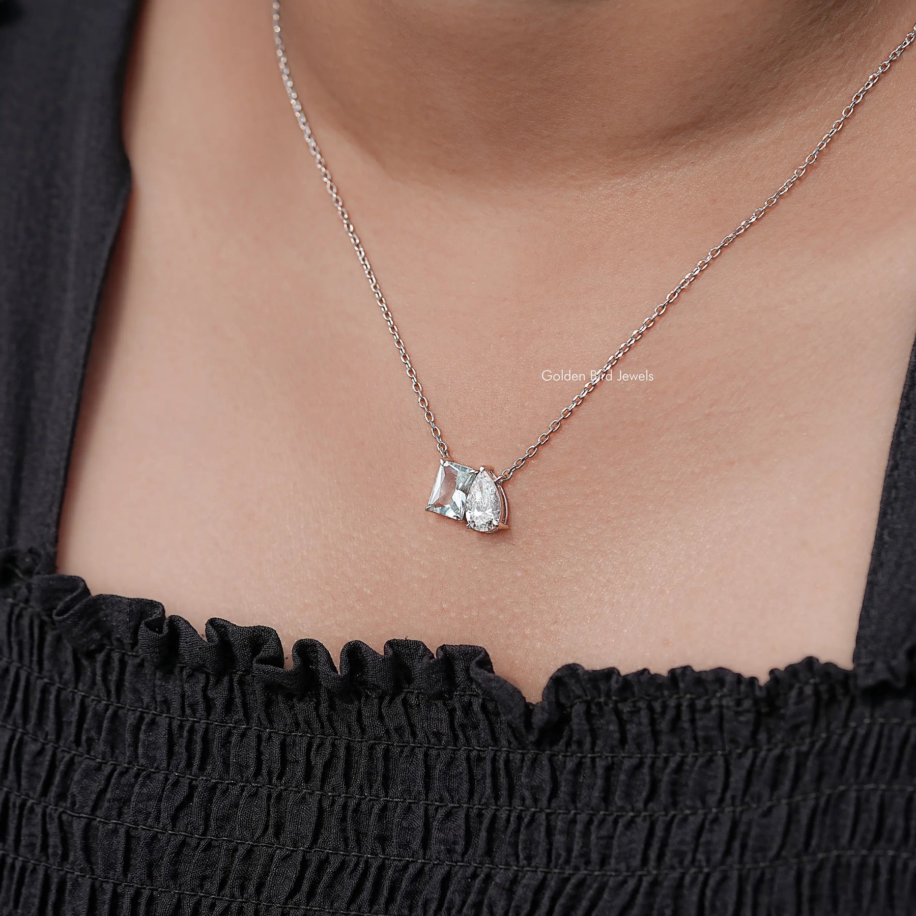 Radiant Cut Aqua Blue Gemstone Toi Et Moi Pendant