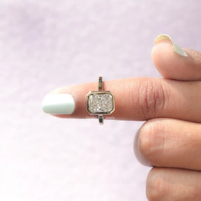 In finger front View of Radiant Cut Lab Diamond Bezel Set Ring