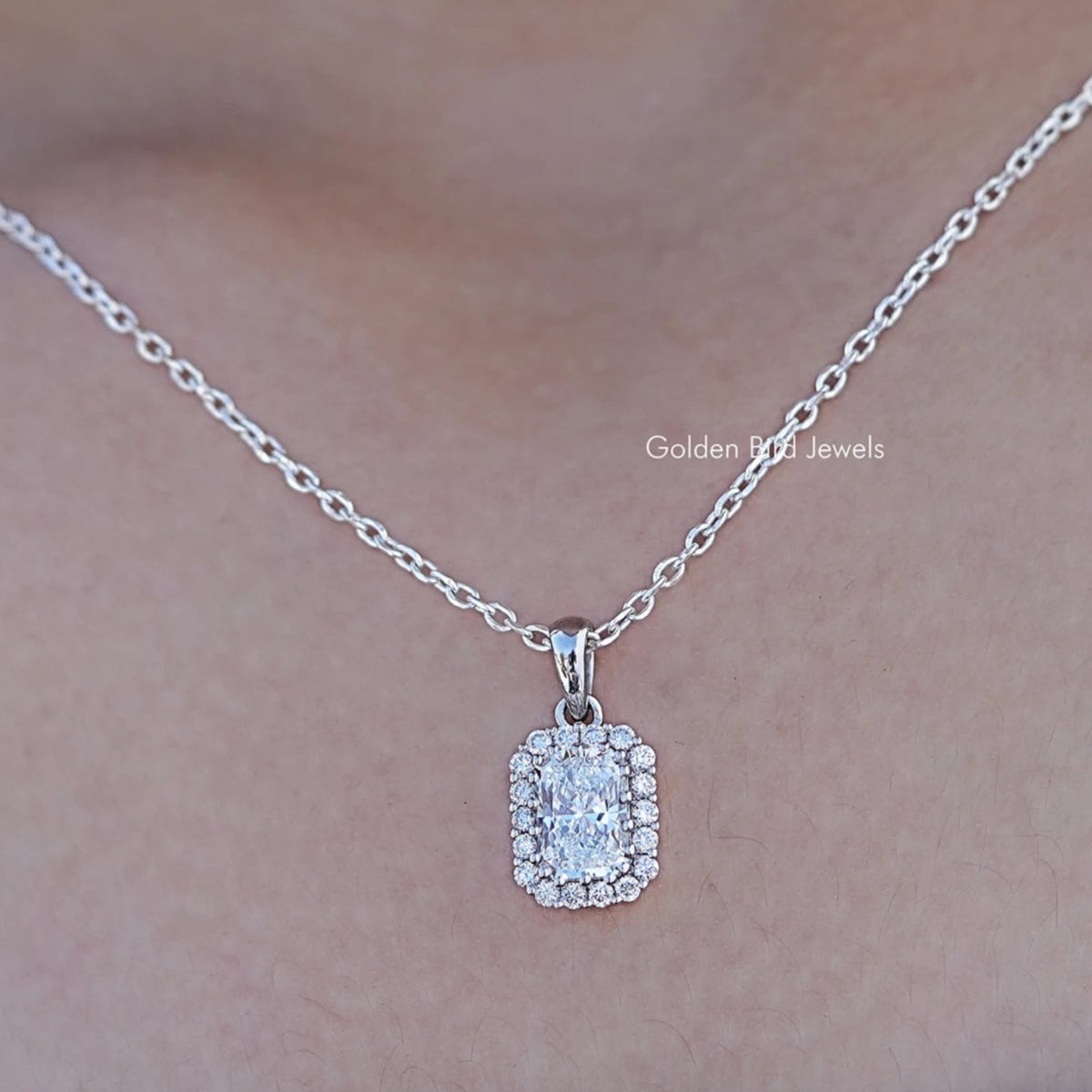 Radiant Cut Lab Diamond Halo Pendant