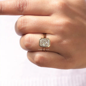 View of Radiant Cut Lab Diamond Solitaire Ring In Yellow Gold