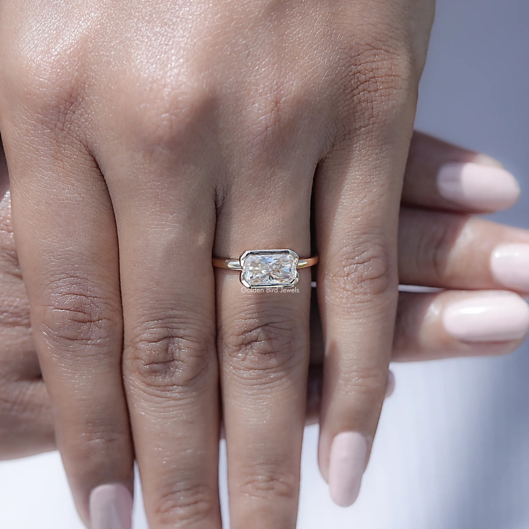 Half Bezel Radiant Cut Moissanite Solitaire Ring