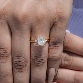Radiant Cut Moissanite Three Stone Engagement Ring
