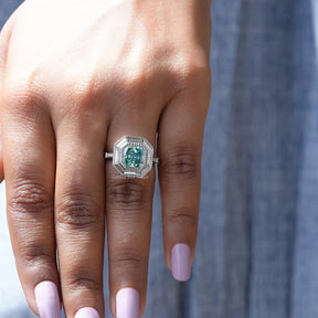 Detailed View Of Radiant Cut Milgrain Engagement Ring In White Gold
