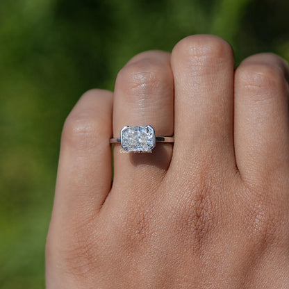 Close view of Radiant Cut Moissanite Solitaire Ring