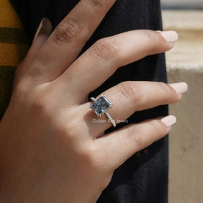 [Radiant cut moissanite hidden halo ring with vvs clarity moissanite]