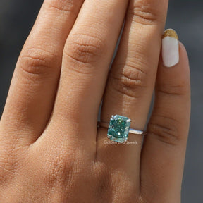 [Moissanite Blue Radiant Cut Ring]-[Golden Bird Jewels]