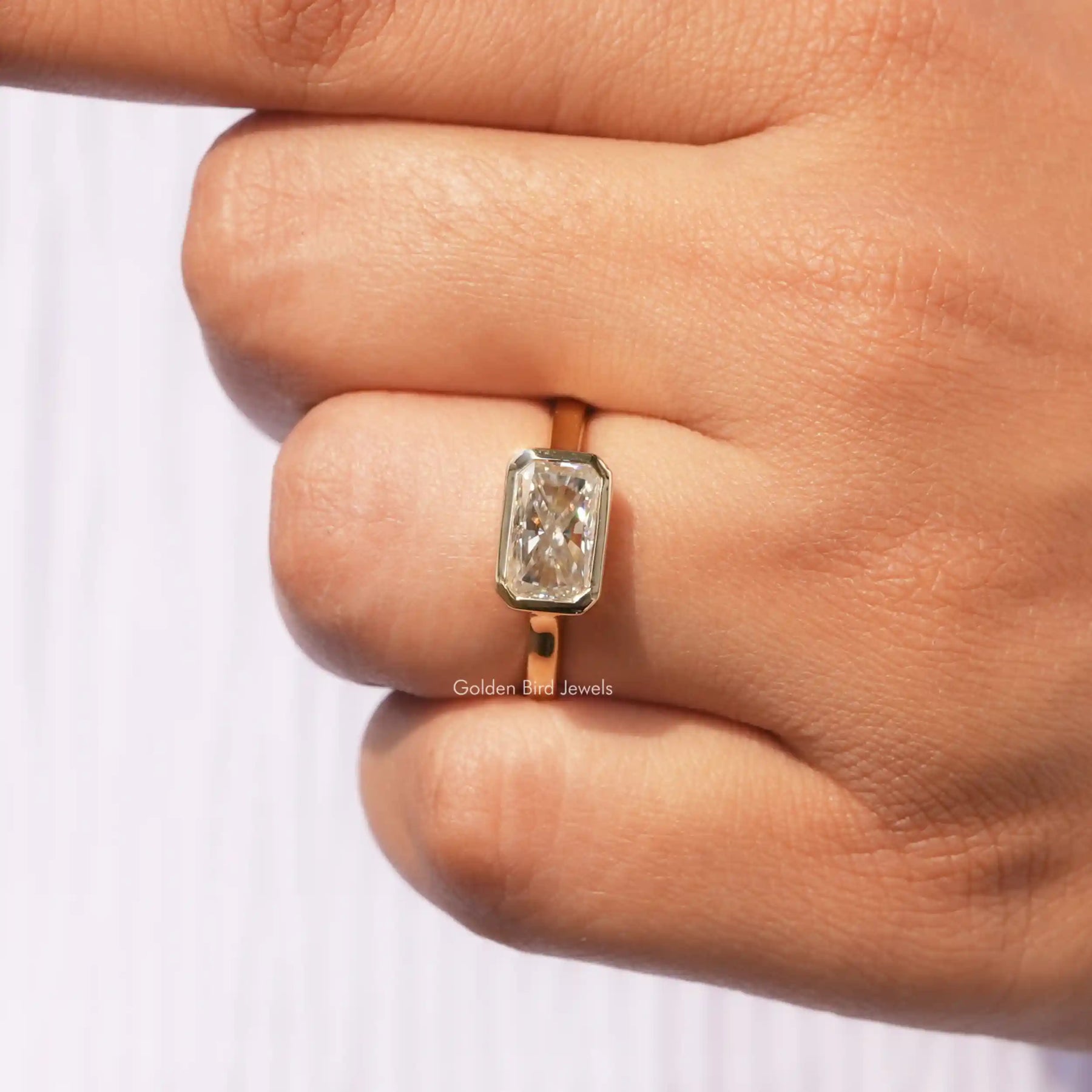 [Bezel Set Radiant Cut Moissanite Ring]-[Golden Bird Jewels]
