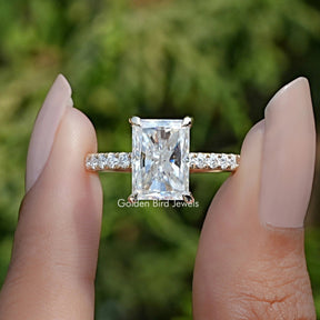 Radiant Moissanite Solitaire Accent Engagement Ring