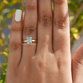 [In Finger Front View Of 1.00 to 5.00 CT Radiant Moissanite Solitaire Engagement Ring]-[Golden Bird Jewels]