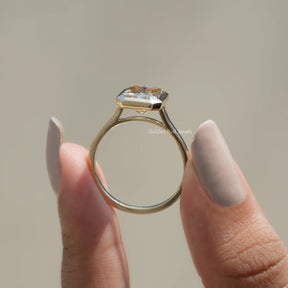 [Hand Made Moissanite Brownish Yellow Radiant Cut Solitaire Ring]-[Golden Bird Jewels]