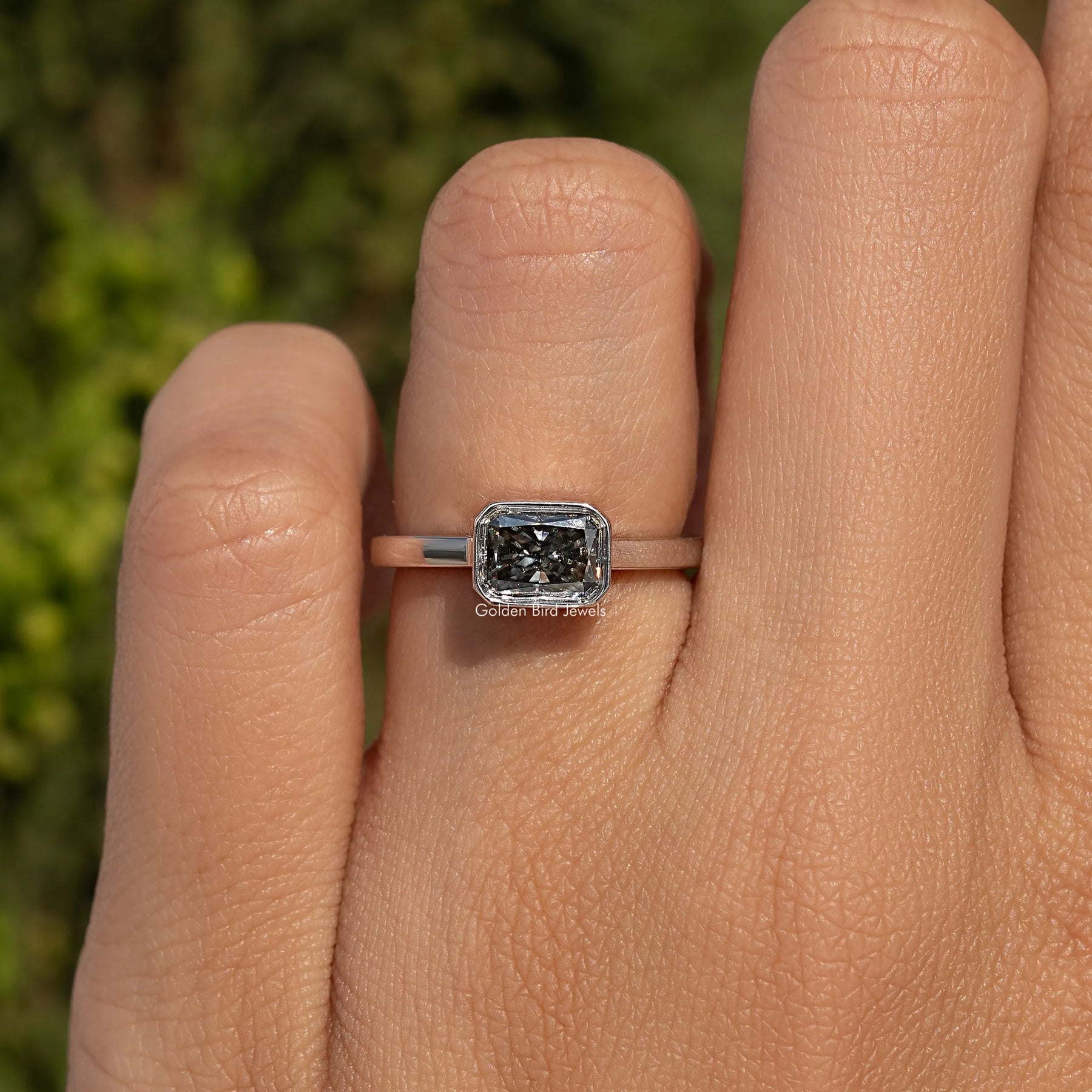 Gray Radiant Cut Moissanite Solitaire Ring
