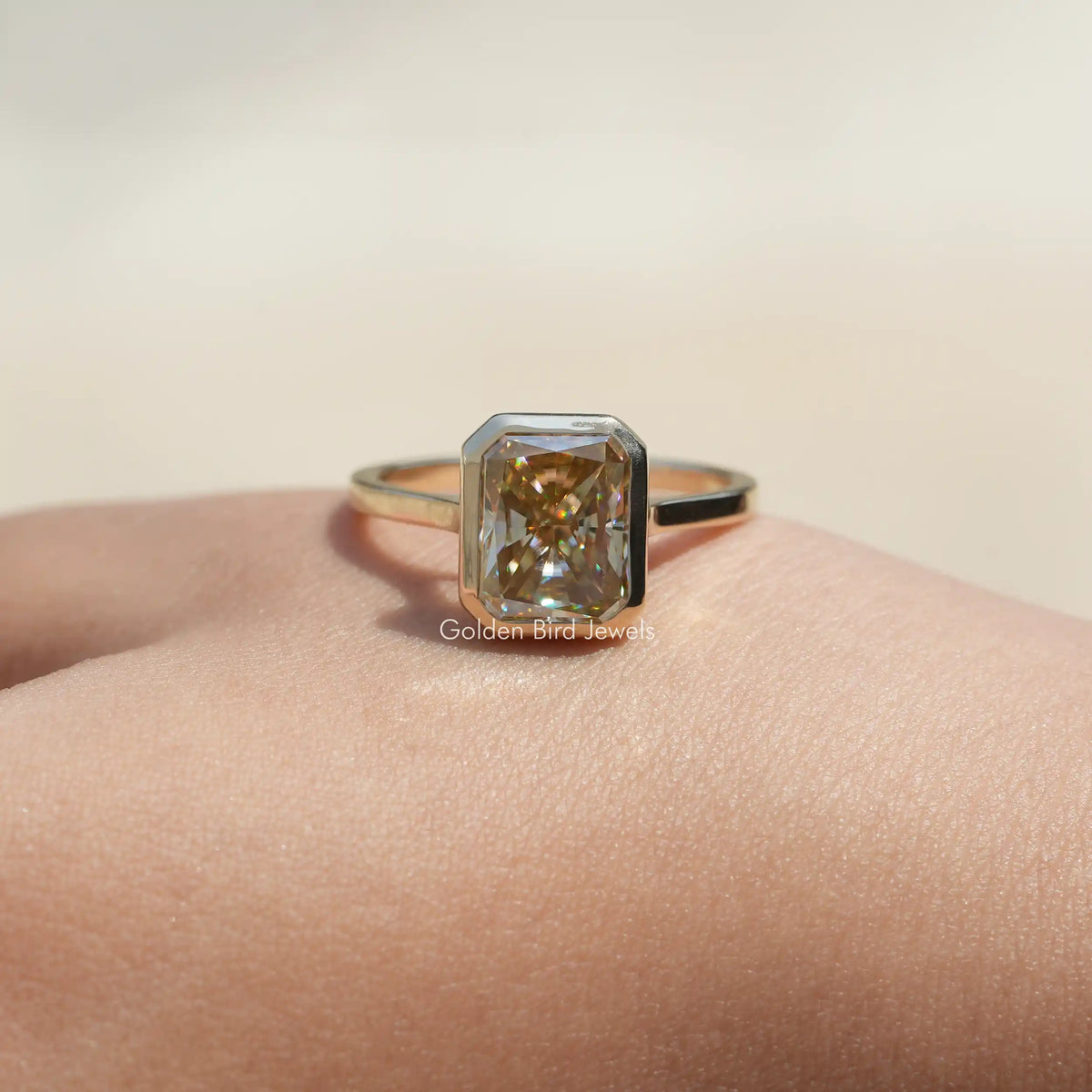 [3.85 Carat Radiant Cut Moissanite Solitaire Engagement Ring]-[Golden Bird Jewels]