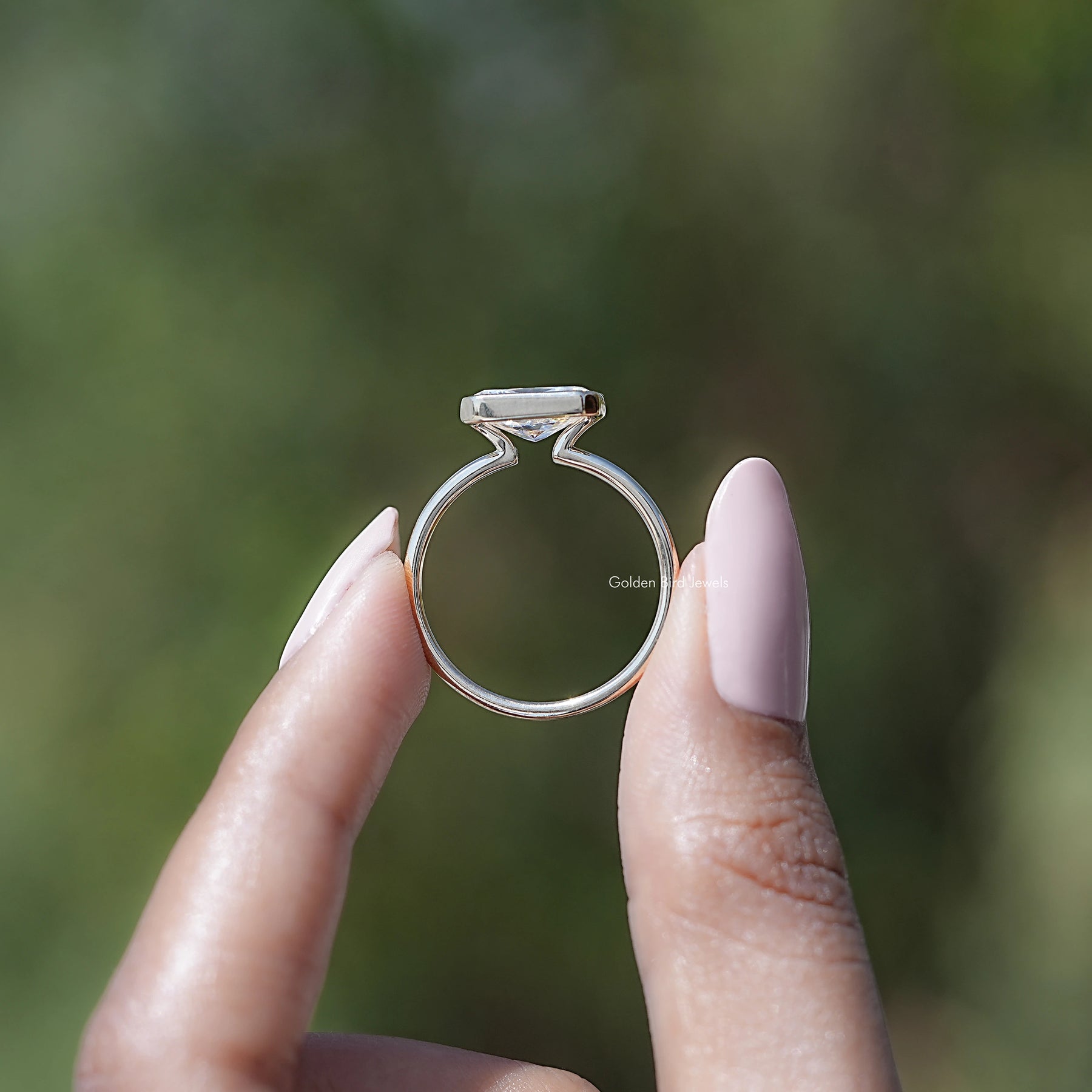 Half Bezel Radiant Cut Moissanite Solitaire Ring