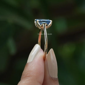 [In Finger a Solid Gold Moissanite Solitaire Engagement Ring]-[Golden Bird Jewels]