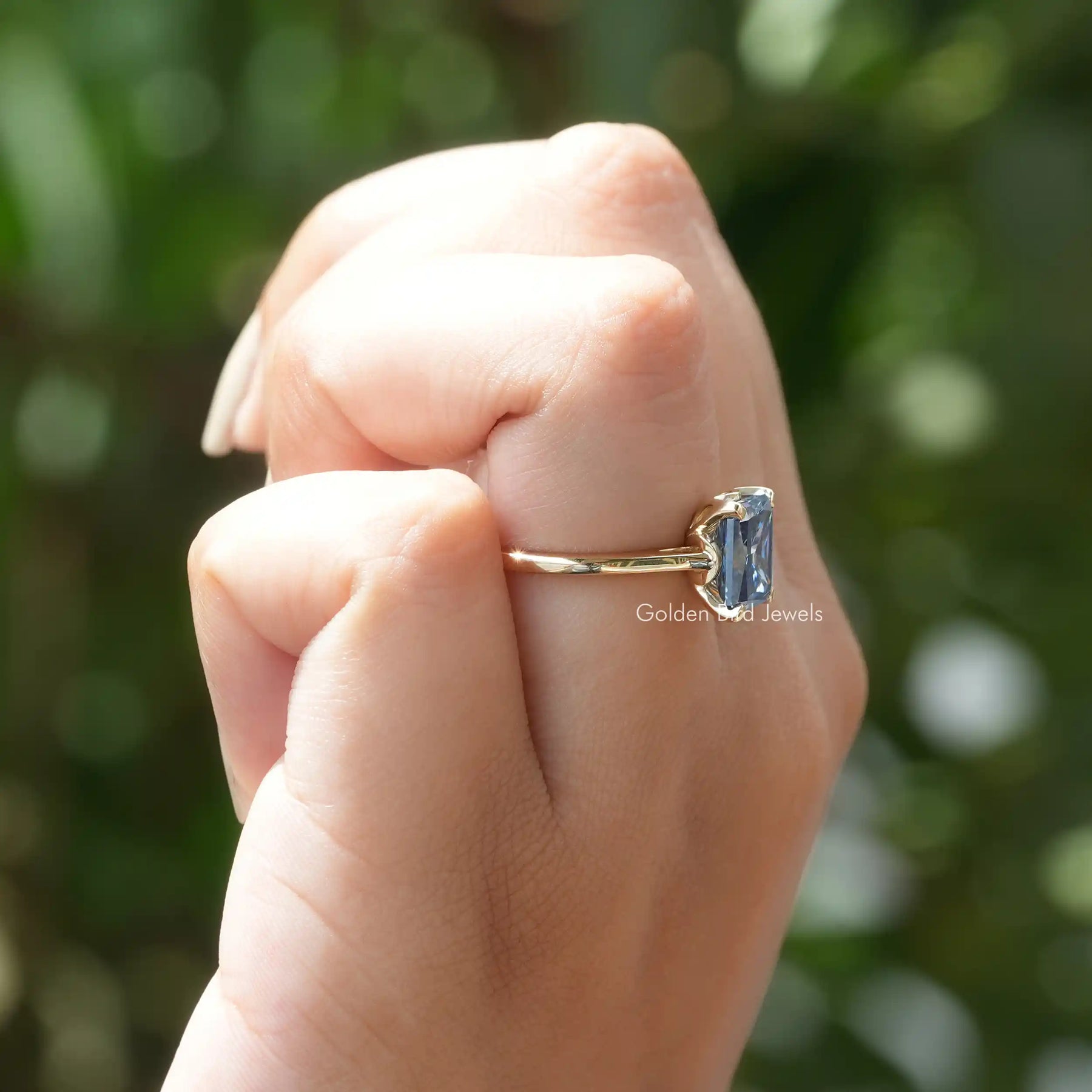 [Solitaire Radiant Cut Moissanite Engagement Ring]-[Golden Bird Jewels]