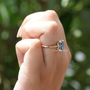 [In Finger a Solitaire Radiant Cut Moissanite Engagement Ring]-[Golden Bird Jewels]