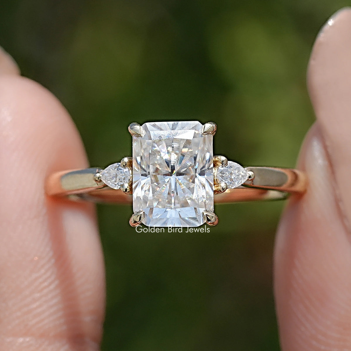 Radiant Cut Moissanite Three Stone Engagement Ring
