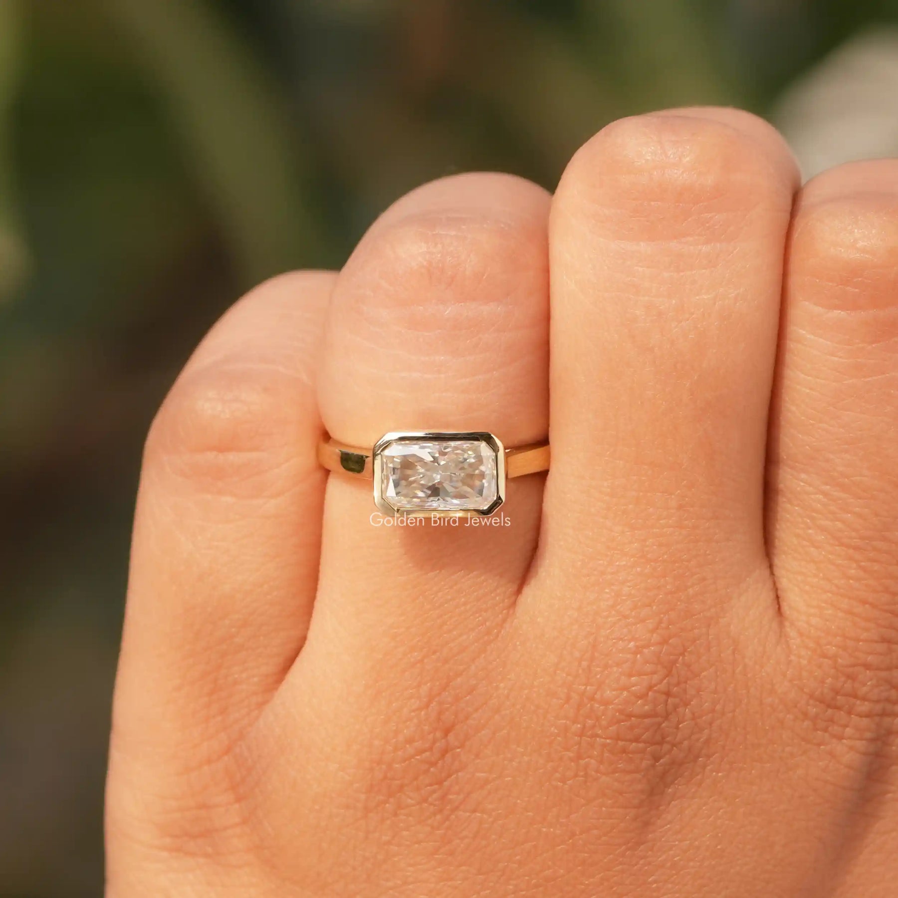[Moissanite Radiant Cut Solitaire Ring]-[Golden Bird Jewels]
