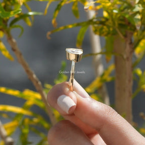 [Side view of two stone moissanite ring made in 14k yellow gold at golden bird jewels]