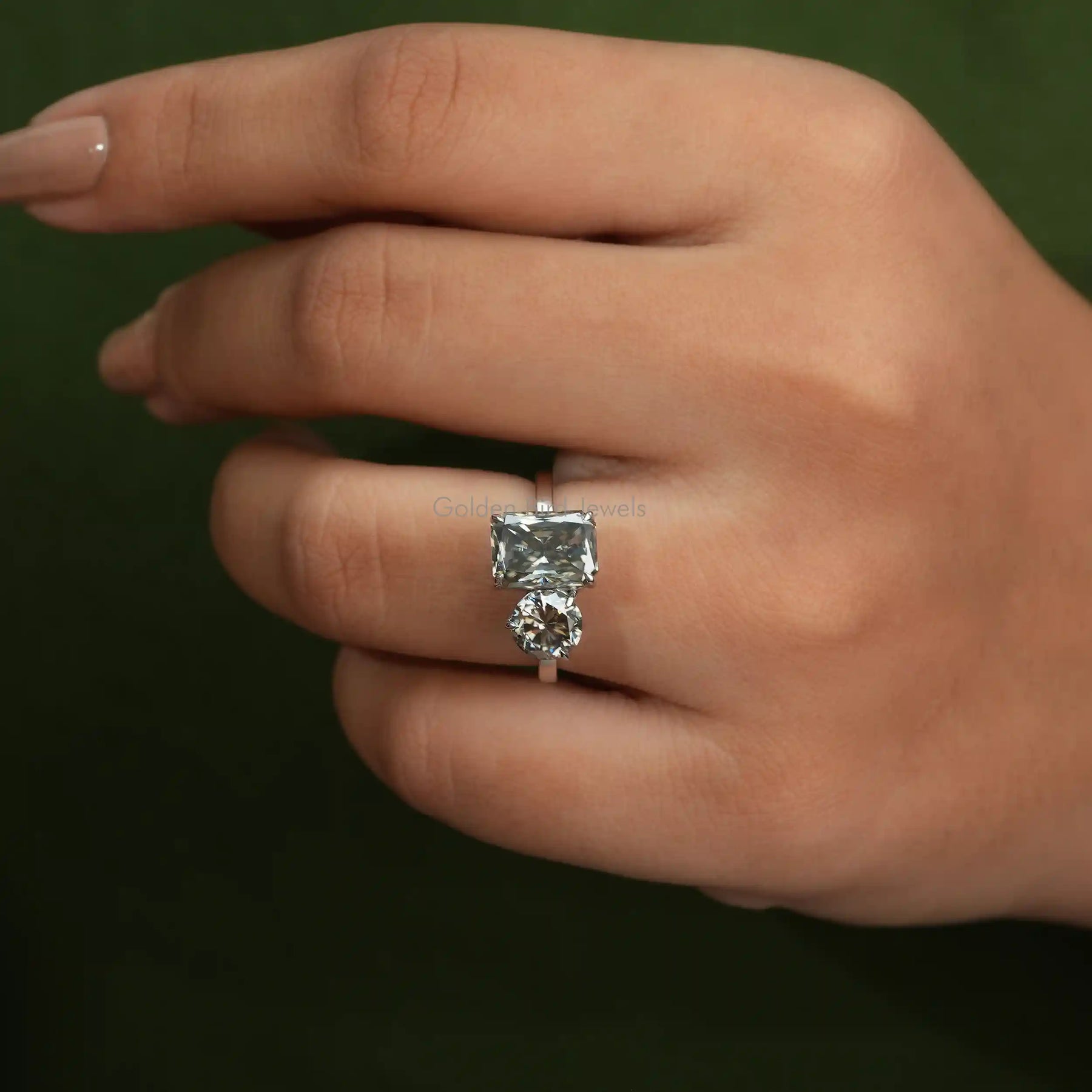 [Round And Radiant Cut Moissanite Engagement Ring Set In Prongs]-[Golden Bird Jewels]