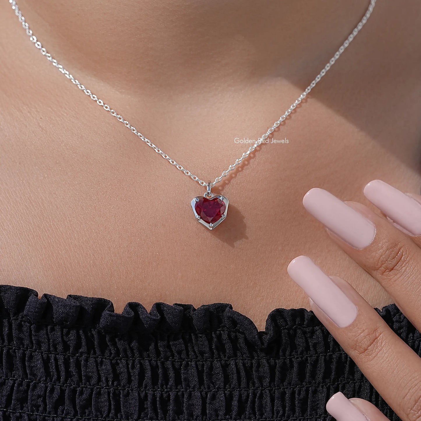 Red Ruby Heart Cut Gemstone Solitaire Necklace